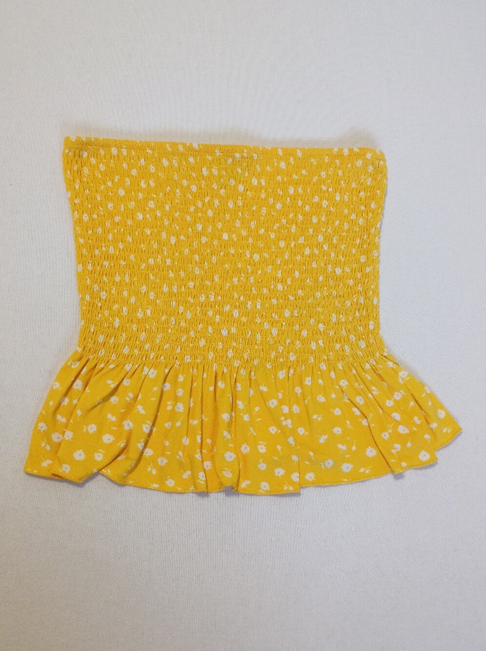 Rue21 Ditsy Micro Floral Smocked Strapless Crop Top - Yellow Medium Ruffle
